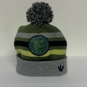 Jurassic World Kids Gray/Green Striped Hat with Pom Pom | One Size Fits Most